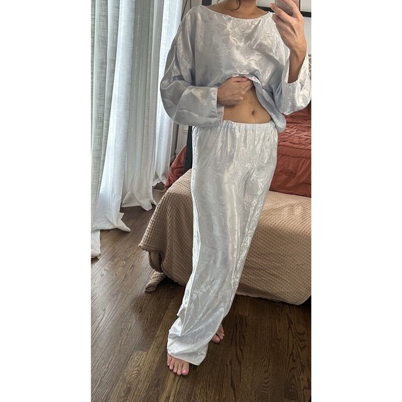 Vintage Jessica McClintock Gunne Sax Size M/L Silky Glossy Wet Look Pajama Set - Picture 4 of 7